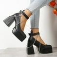 thumbnail image 2 of Lovskoo 2024 Women's Oversized Platform Ankle Strap Pumps High Chunky Block Heel Round Toe Mary Leather Shoes Black, 2 of 7