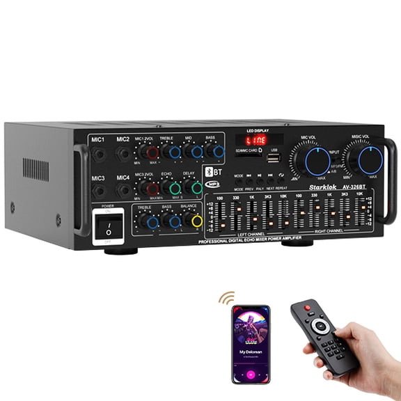 VIPQV 2500W Stereo Audio Amplifier, 2 Channel Bluetooth 5.0 Home Theater Power Amplifier with FM Radio, USB, SD, Amplifier for Passive Speakers and Active subwoofer