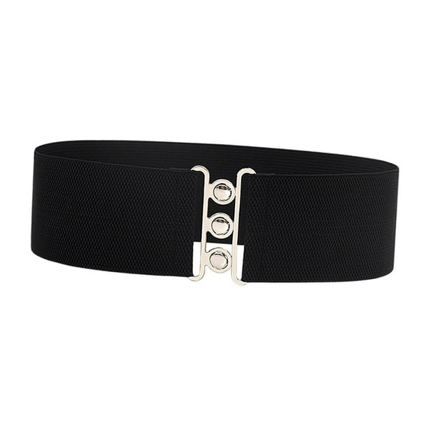 Cinturón elástico ancho para vestido, cinturón elástico elegante con hebilla, cincha de Color sólido, corsé, cinturón para cintura para mujer Negro