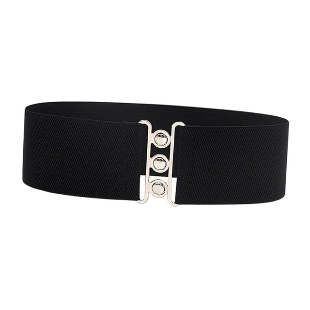 Cinturón elástico ancho para vestido, cinturón elástico elegante con hebilla, cincha de Color sólido, corsé, cinturón para cintura para mujer Negro