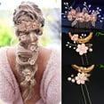 thumbnail image 5 of 5 Pieces Bridal Flower Wedding Hair Pins Crystal Pearl Hair Combs Clips Headpiece Gold Wedding Hair Accessories Jewelry with Rhinestone for Brides Bridesmaids Women Girls Updo, 5 of 7
