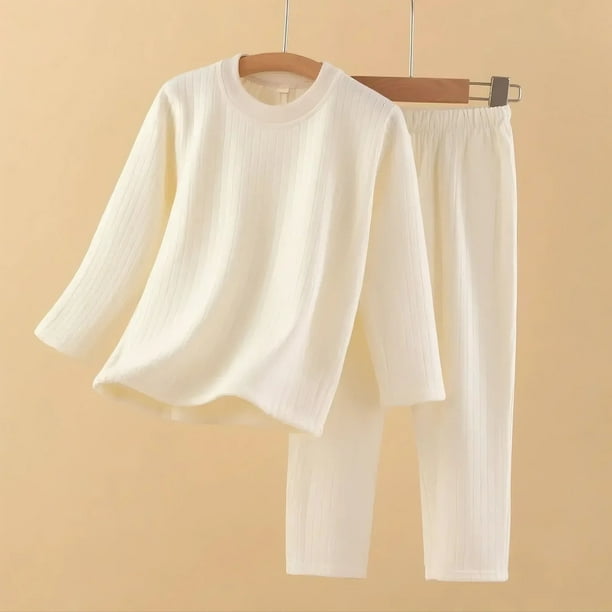 Conjuntos de blusas y camisas de cuello redondo y manga larga para niños, conjunto de traje de casa de color sólido para otoño e invierno, conjunto de pijama informal de manga larga y pantalones largo