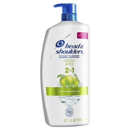 Head and Shoulders Green Apple Anti-Dandruff 2 in 1 Shampoo and Conditioner, 32.1 fl (Best Shampoo And Conditioner For Fine Curly Color Treated Hair)