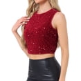 thumbnail image 4 of INSPIRAR CHIC Top sin mangas de lentejuelas para mujeres, blusa corta de cuello redondo, brillante y chispeante, para fiestas y salidas nocturnas, color rojo M, 4 of 6