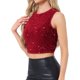 thumbnail image 4 of INSPIRAR CHIC Top sin mangas de lentejuelas para mujeres, blusa corta de cuello redondo, brillante y chispeante, para fiestas y salidas nocturnas, color rojo M, 4 of 6