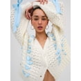 thumbnail image 2 of Yunliwuli Women's Long Sleeve Cropped Cardigan, Contrast Color V-Neck Tie Decor Knit Sweater Button Coat, 2 of 5