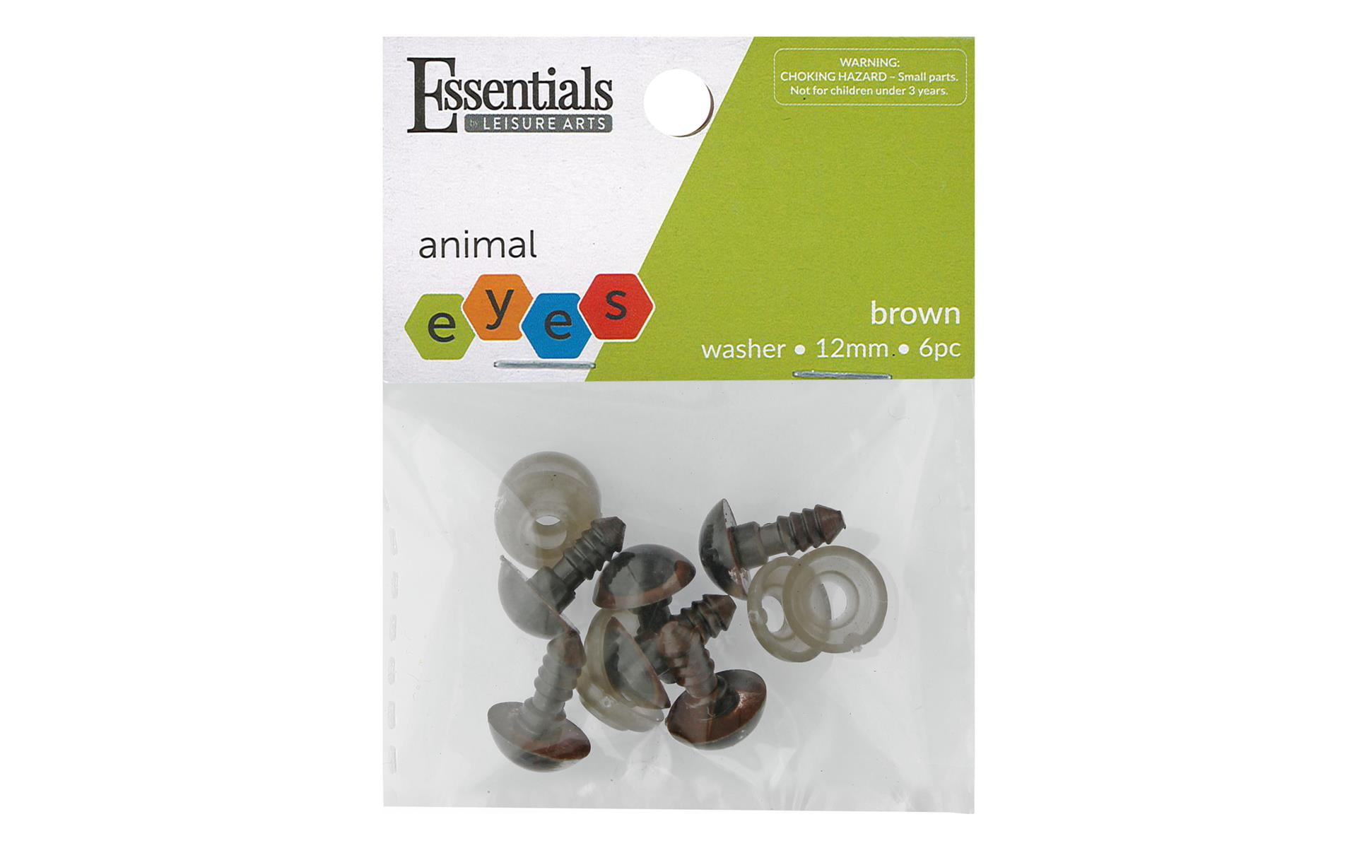 Essentials By Leisure Eyes Animal 12mm w/Washer Brown 6pc