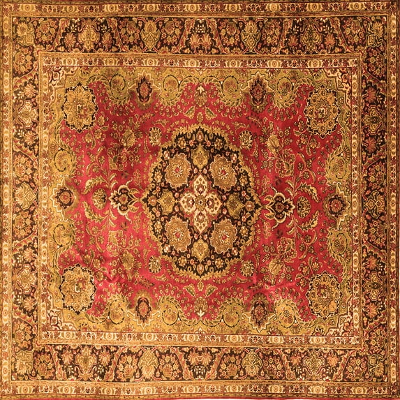 Ahgly Company Indoor Square Medallion Orange Traditional Area Rugs, 3' Square