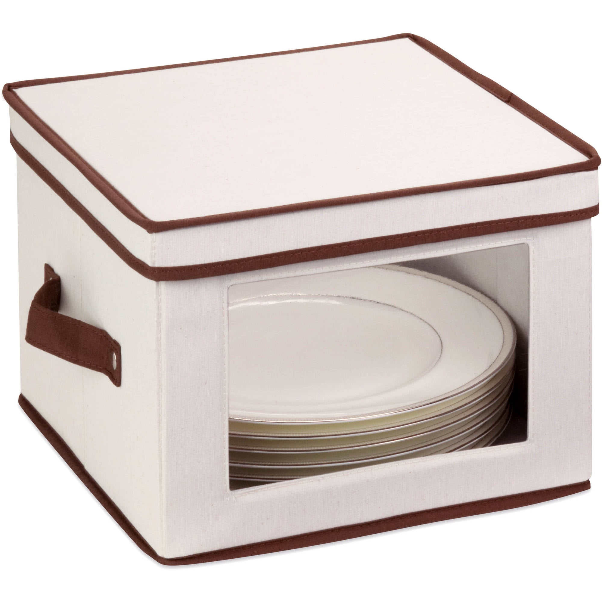 Mainstays Medium Square Canvas Storage Box with Lid and Window, Natural