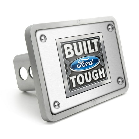 Ford Built Ford Tough UV Graphic Brushed Silver Billet Aluminum 2 inch Tow Hitch Cover for F-150, Super-Duty and SUV