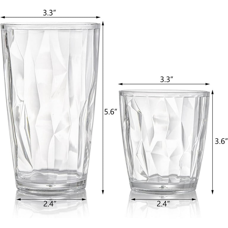 Set of 8 Plastic Water Tumblers, 4 Pack 17-ounce and 4 Pack 10-ounce Transparent Drinking Glasses, Clear Acrylic Reusable Juice Wine Cups Stackable
