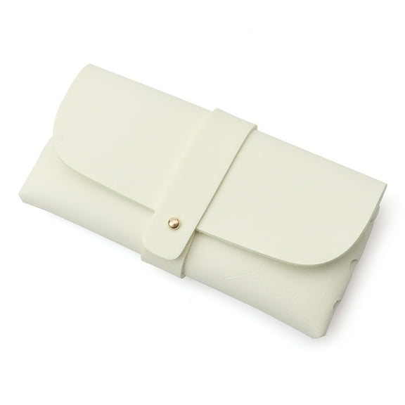 Eyeglasses Sunglasses Case PU Leather Soft Thin Case Collar Stud Closure Cream