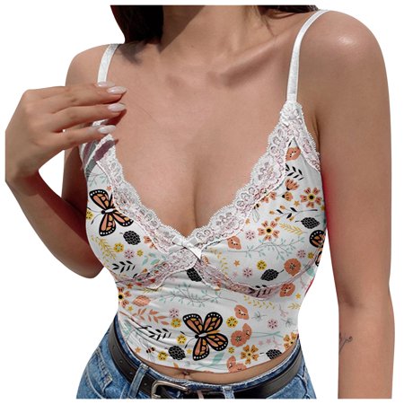 

Feternal Fashion Womens Sexy Lace Splicing V-Neck Prints Backless Wrap Bra Sling Top maxi dress for women