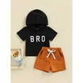 thumbnail image 2 of Bagilaanoe 2pcs Baby Boys Summer Clothes Letter Print Short Sleeve Hoodie T-shirt Tops and Casual Shorts Set, 2 of 9
