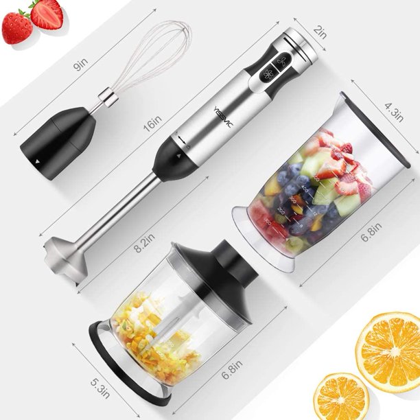 HTAIGUO Mixeur plongeant 1000W 4 en 1 Mixeur plongeant 9 vitesses avec  broyeur alimentaire 500 ml Récipient 700 ml Hachoir Fouet Purée Nourriture  pour bébé, Smoothies, Sauces Soupes 