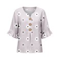 thumbnail image 5 of T Shirts for Women BWASD Retro Boho Summer Cotton Linen Short Sleeve V Neck T-Shirt Casual Loose Fit 3/4 Sleeve Flowers Print Blouse Cute Summer Tops Trendy (Light Violet L), 5 of 5