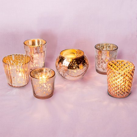 Luna Bazaar Best of Vintage Mercury Glass Candle Holders (Rose Gold, Set of
