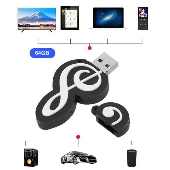 Clé USB pour Notes de Musique, Clé de Stockage de Données Portable, Nouveauté Noire et Design Mignon en Forme de Note de Musique