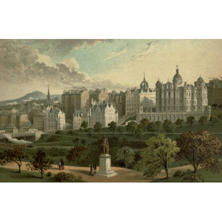 T Nelson & Sons Souvenir of Scotland 1897 Edinburgh Old Town from Princes St Gardens Stretched Canvas - T Nelson & Sons (18 x