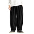 thumbnail image 2 of Men's Casual Loose Solid Color Linen Pants, Cotton Linen Wide Leg Harem Trousers Chinese Style for Bohemian Fashion and Comfort,Black,L, 2 of 8