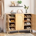 thumbnail image 2 of Rattan Storage Cabinet with 3 Doors, Sideboard Buffet Cabinet with Storage, Rattan Accent Storage Cabinet with Doors & Adjustable Shelves for Kitchen, Living Room, Bedroom, Entryway, Office (Natural), 2 of 9