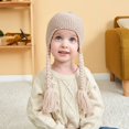 thumbnail image 5 of Gorro de bola de piel de punto para bebé, orejeras con trenzas ajustables y gorro cálido de lana para niños (caqui) Sincero Electrónica, 5 of 5