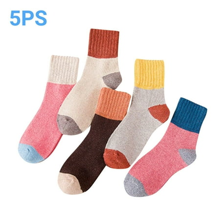

Yinguo Women Autumn And Winter Personalized Knitting Wool Socks Splicing Printing Vintage Five Pairs Socks
