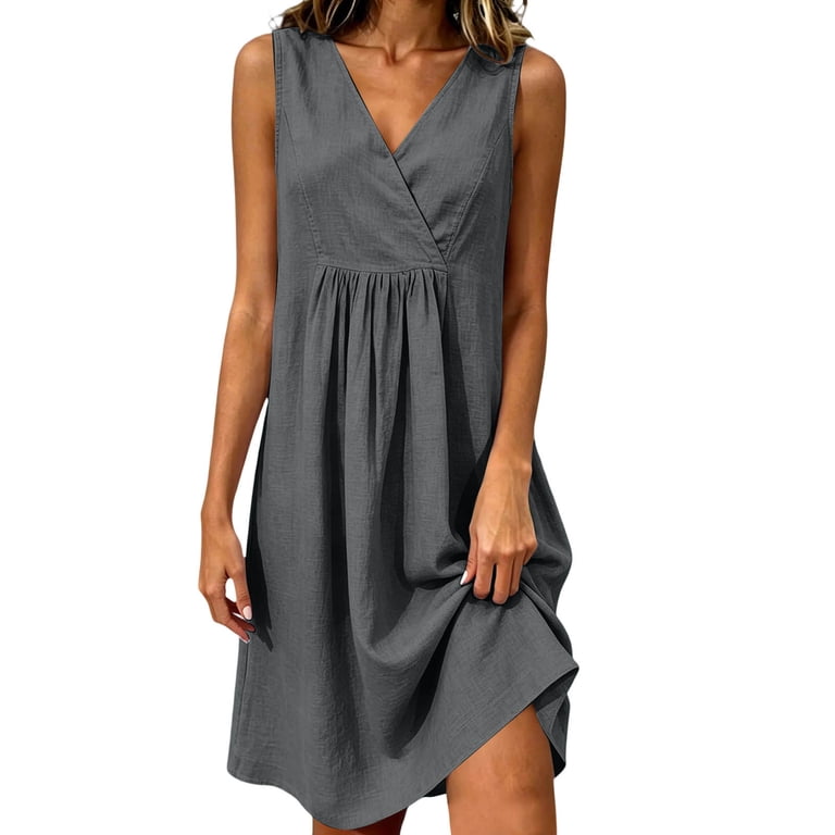 stretchy cotton summer dresses R.Vivimos Womens Summer Cotton Sleeveless Midi Dresses Vintage Lace Trim  Button Up Tie Waist Casual A-Line Flowy Long Dresses (Small, Black) at  Amazon Women's Clothing store
