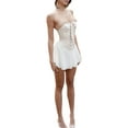 thumbnail image 4 of Womens Y2k Tube Dress Strapless Off Shoulder Front Cross Bandage Corset Dress Club Mini Dress, 4 of 7