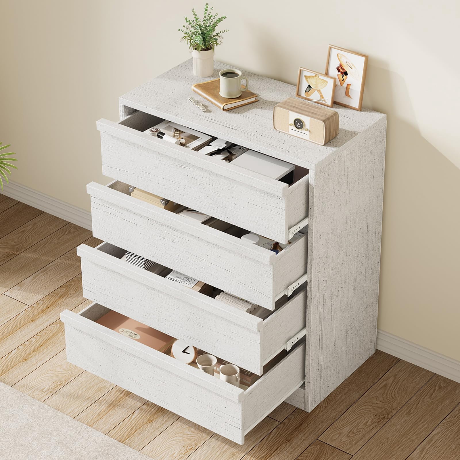 Modern 4-Drawer Dresser for Bedroom - Spacious Storage Cabinet - Versatile bedside table or Bedside Table for Living Room, Nursery, Entryway