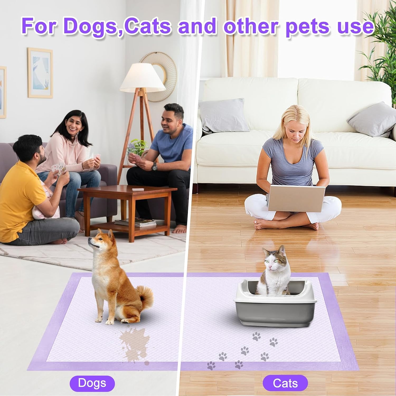 Lavender Scented Super Absorbent & Leak-Proof Puppy Pads, 36"x36" Odor Control Pet Training Dog Pee Pads, Thicken Quick Dry Pee Pads, Potty Training Pads for Dogs Cats (Lavender Scented)