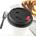 thumbnail image 2 of Black Plastic Coffee Cup Lid - Fits 8, 12, 16 and 20 oz, with Red Heart Plug - 500 count box, 2 of 2