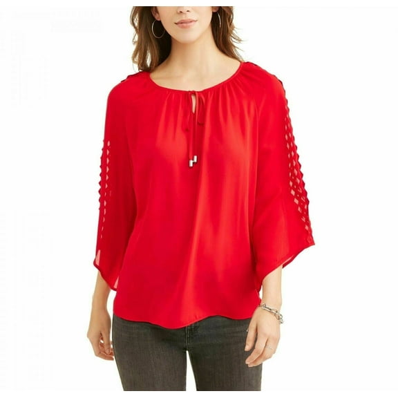 Lifestyle Attitudes Blouse Women's Size M Red Fluted Sleeve Top