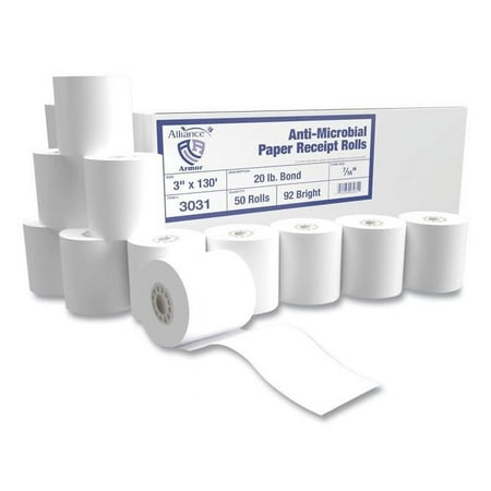 receipt paper rolls 3 x 130 alliance armor antimicrobial bond  50 roll | case  white