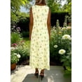thumbnail image 2 of TaTaai Loose Printed Dress Satin Fabric Women's Fashion Off-Shoulder V-Neck Short Sleeve Spring Summer Daily Vacation Date Midi Dress Gift, 2 of 5