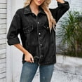 thumbnail image 2 of miqiqism Women's Denim Jacket With Pocket Casual Long Sleeve Vintage Jean Jackets Top Coat Basic Button Down Jacket Loose Boyfriend Pleated Tunic Blouses,Black,Medium, 2 of 6