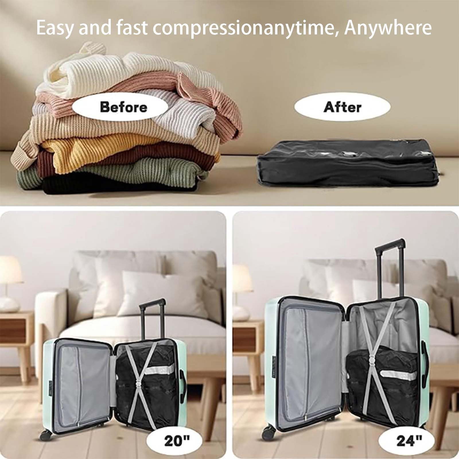 OverPack Bag, Vacuum Compression Travel Bag, Waterproof Zipper, Space Saver Packing Cube with One-Way Valve & Handle, Durable TPU Polyester Material, for Luggage & Backpack(1 bag 1 pump)