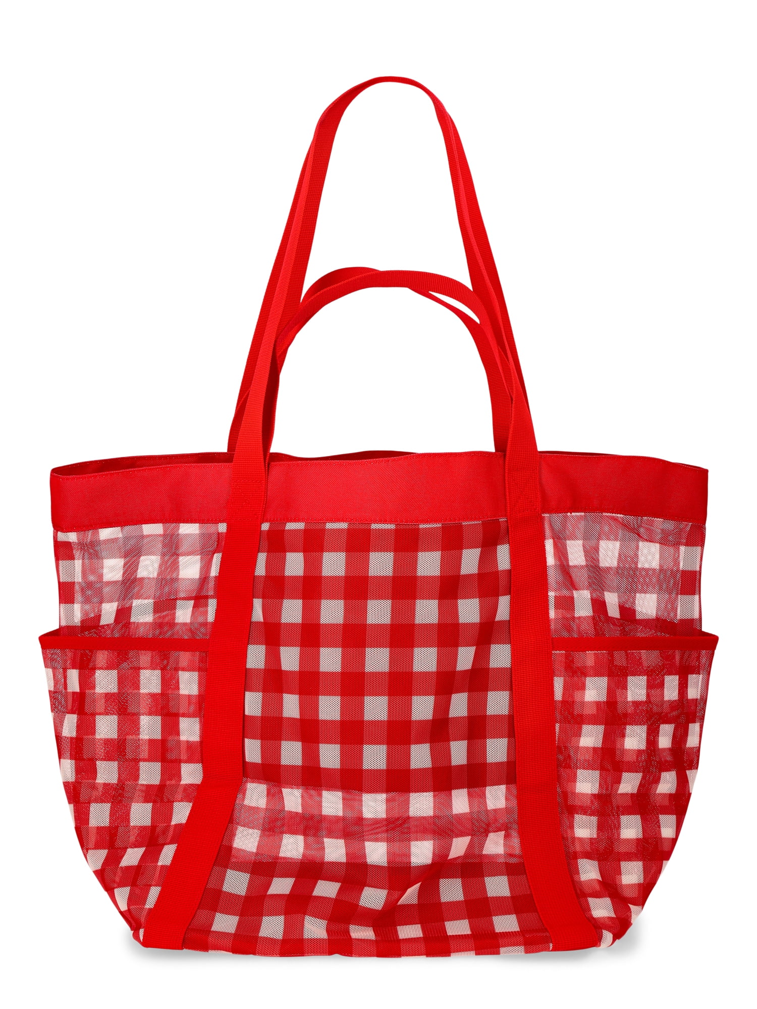 No Boundaries Women's Mesh Tote Bag, Red Gingham