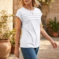 thumbnail image 3 of Womens Summer Tops Trendy 2026 Cap Sleeve T Shirts Crew Neck Pleated Front Beach Vacation Clothes Fashion White S, 3 of 5