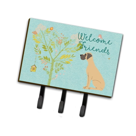 Carolines Treasures BB7588TH68 Welcome Friends Fawn Great Dane Natural Ears Leash or Key Holder Triple multicolor
