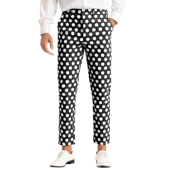 INSPIRE CHIC Polka Dots Printed Pants for Men's Regular Fit Flat Front Trousers Black 30