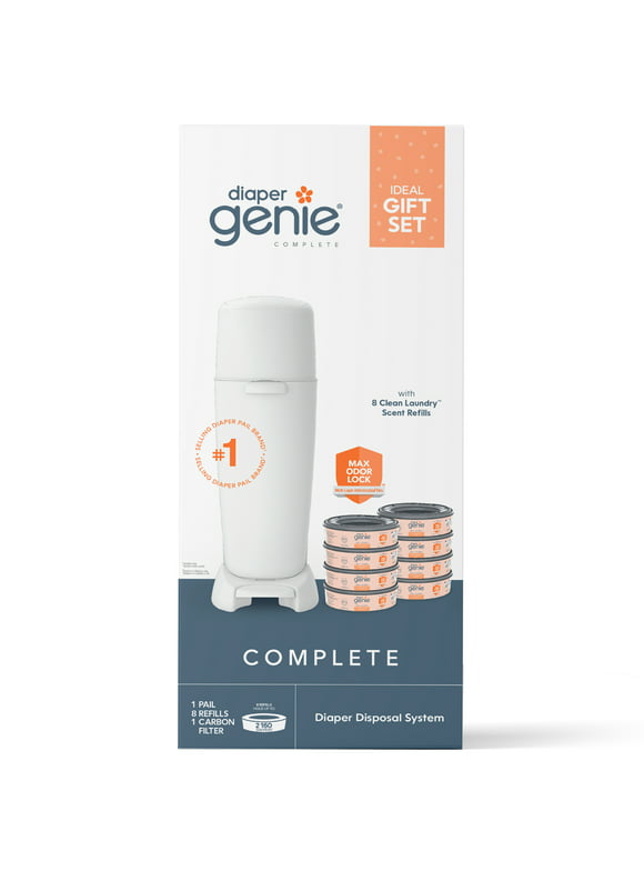 Diaper Genie Registry Gift Set, Includes Diaper Genie Complete Diaper Pail, 8 Refill Bags, 1 Carbon Filter