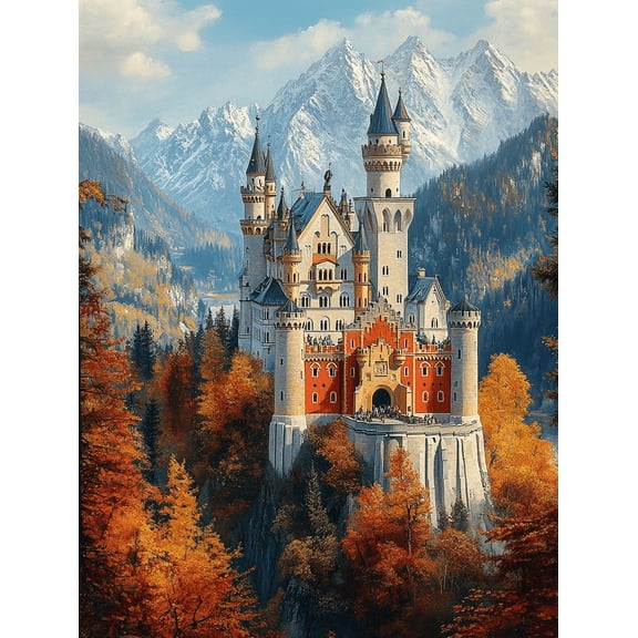 Neuschwanstein Castle Autumnal Canvas Print/Wall Art， Suitable for Living Room， Bedroom， Office， Hotel Lobby， and Gallery Decoration