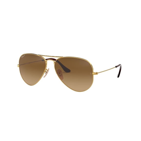RAY-BAN RB3025 AVIATOR GRADIENT POLARIZED Pilot Shape Sunglasses Polished Arista Gold Frame | Polarized Light Brown Lens 58mm