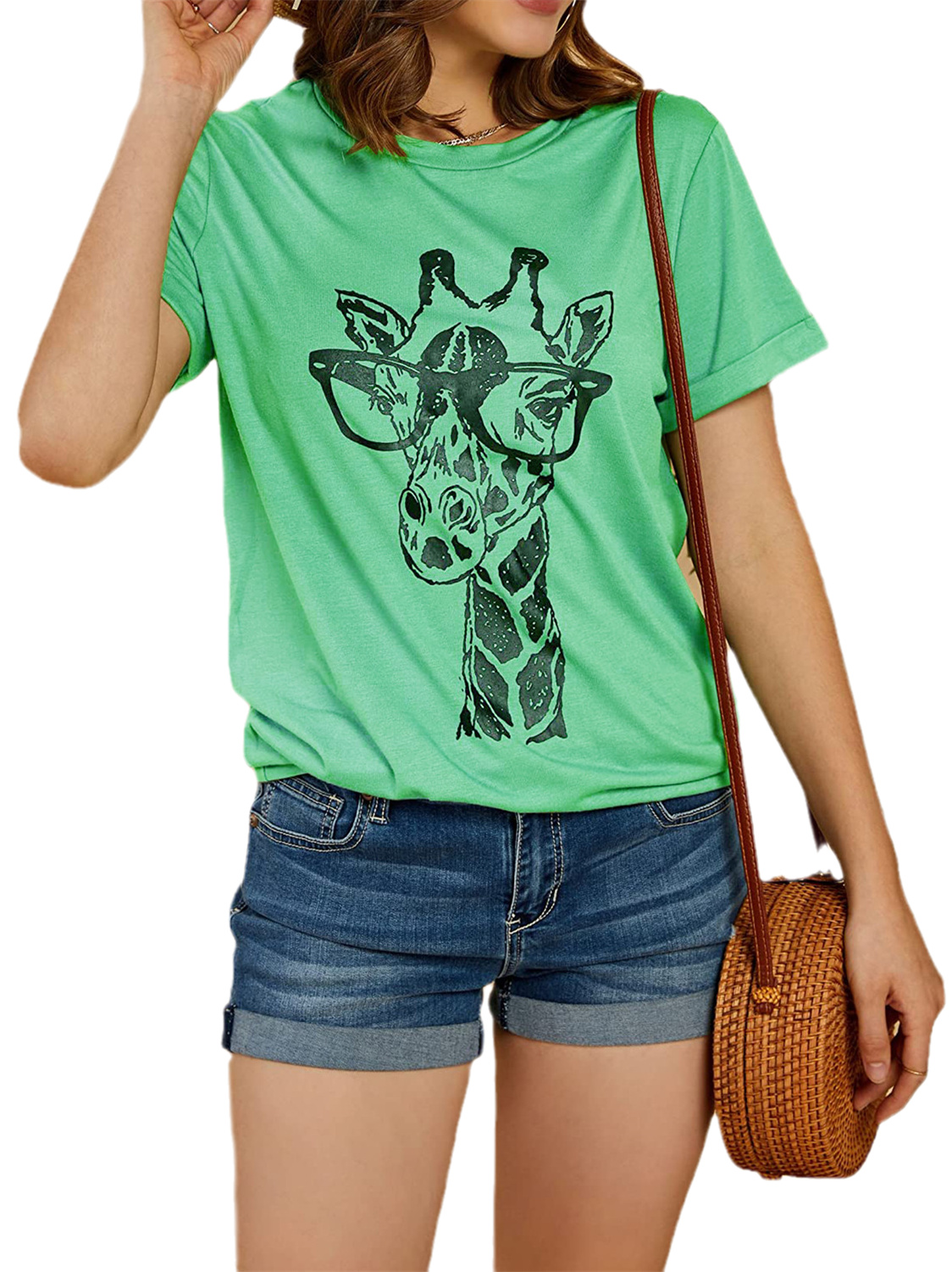 Giraffe Print Graphic Short Sleeve T-Shirt Plus Size Women Tops - image 2 of 5