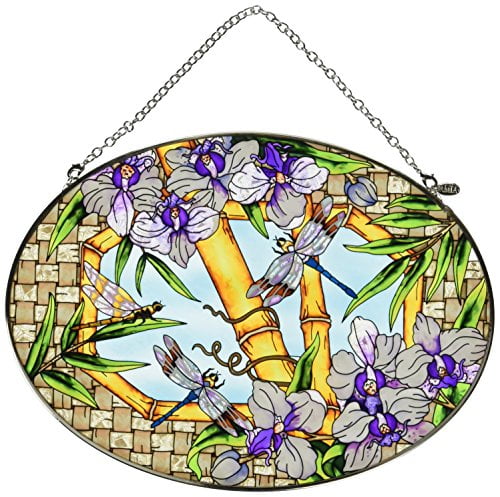 Butterfly Design Hand-painted Glass 6-1/2-Inch Amia 5681 Large Circle Suncatcher