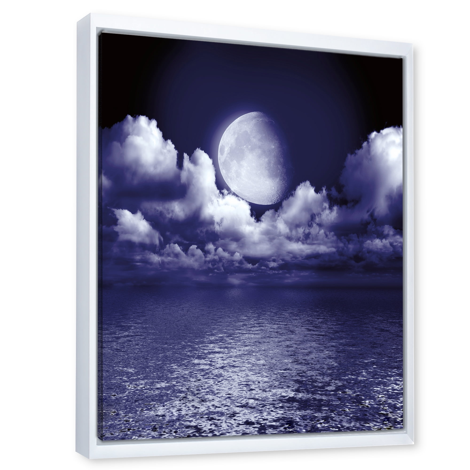 Designart 'Full Moon Night in Cloudy Sky V' Nautical & Coastal Framed Canvas Wall Art Print