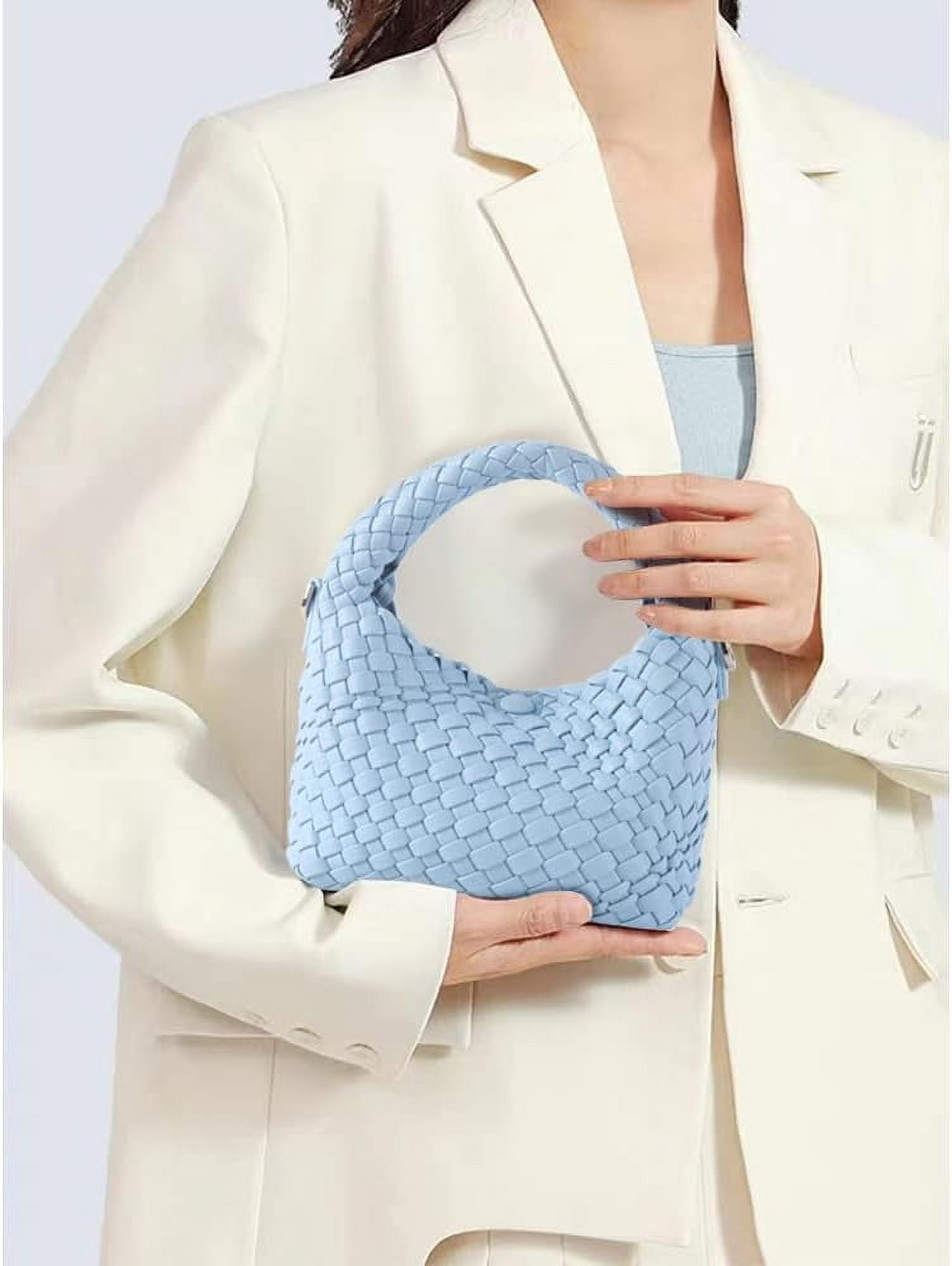 HMSHA Women Woven Tote Small Crossbody Bag, Weave Quilted Purse Square Shoulder Bag Woven Handbag with Detachable Strap