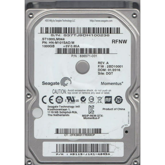 ST1000LM044, HN-M101SAD/M, FW 2BD10001, RFNW, Seagate 1TB SATA 2.5 Hard Drive