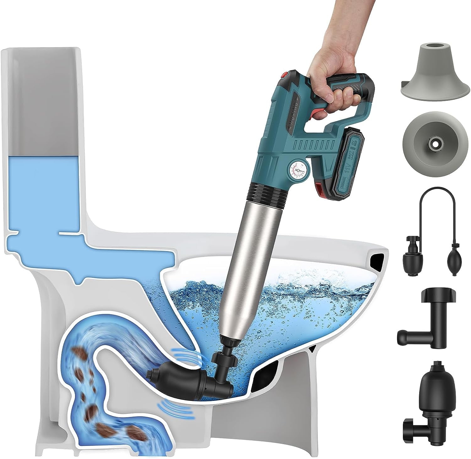 10-in-1 Heavy Duty Air Toilet Plunger – High Pressure (0-8 Bar) Drain Clog Remover Kit For Sinks, Showers, & Sewers